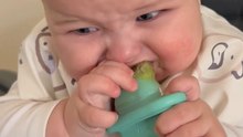 Child Tries Kiwi And Makes A Puckered Expression