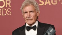 Harrison Ford teared up as he received his Life Achievement Award at the Actor Awards on Sunday