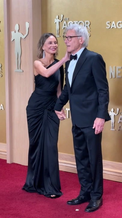 Harrison Ford and wife Calista Flockhart share a cute moment on the Actor Awards red carpet ahead of his Life Achievement Award