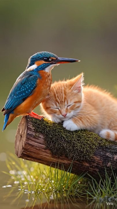 Cute and unique, bird and cat