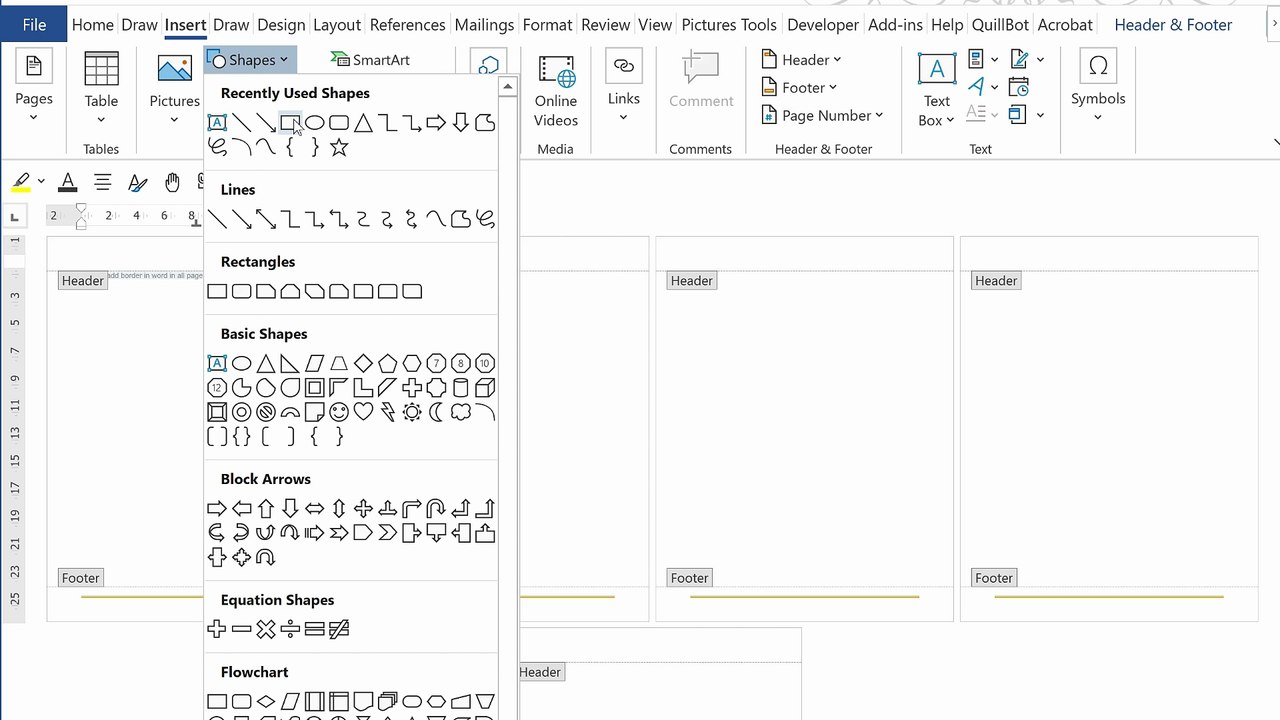 How to add border in word in all pages