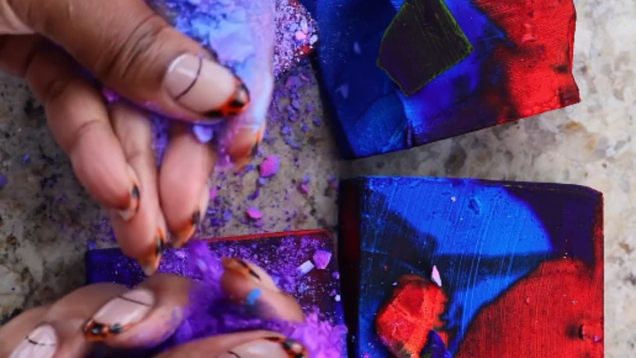 Interactive ASMR featuring vibrant gym chalk gr...