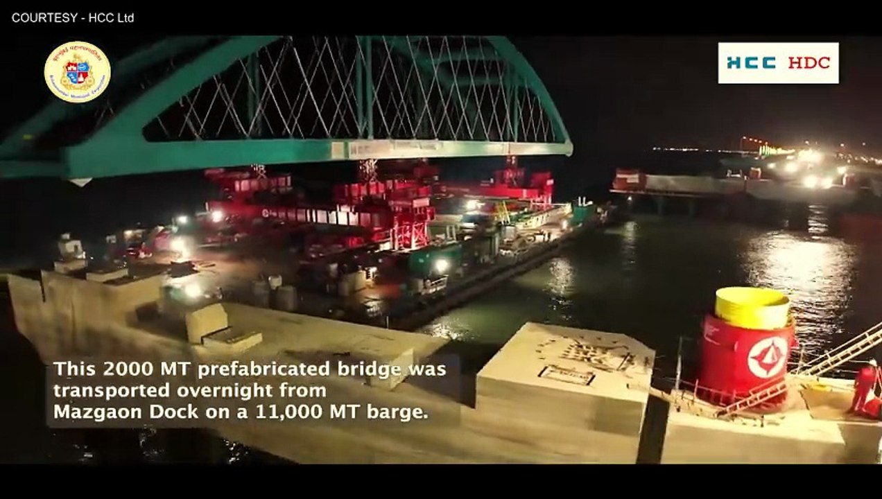 India's First Arch Bridge Installed By Float Over Method In Open Seas _ Mumbai Coastal Road Project