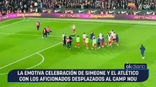 La emotiva celebración de Simeone y el Atlético con los aficionados desplazados al Camp Nou