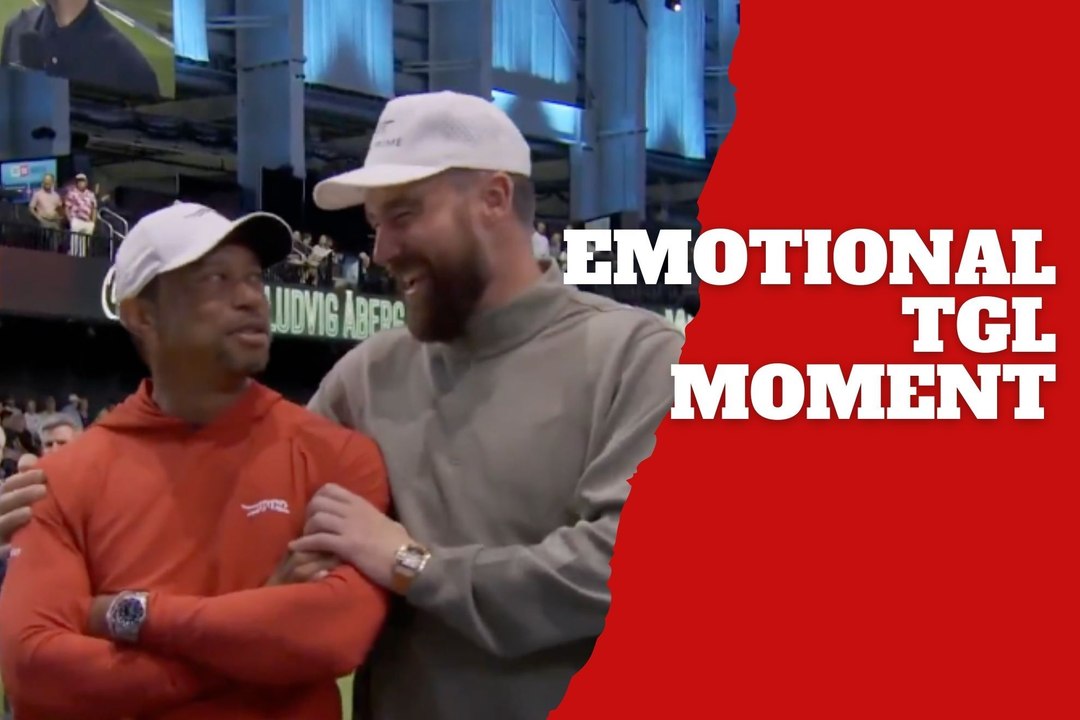 Travis Kelce shares emotional hug with Tiger Woods during TGL Golf 2026 moment