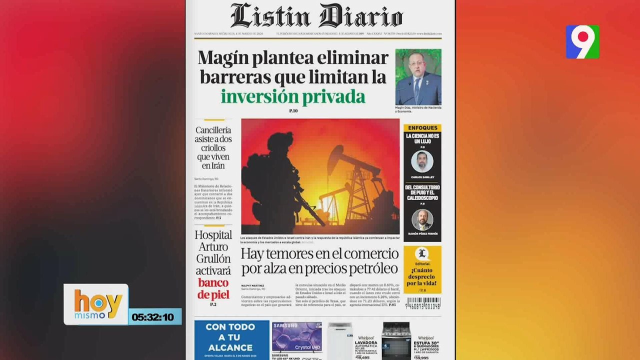 Titulares prensa dominicana miércoles 04 de marzo 2026 | Hoy Mismo