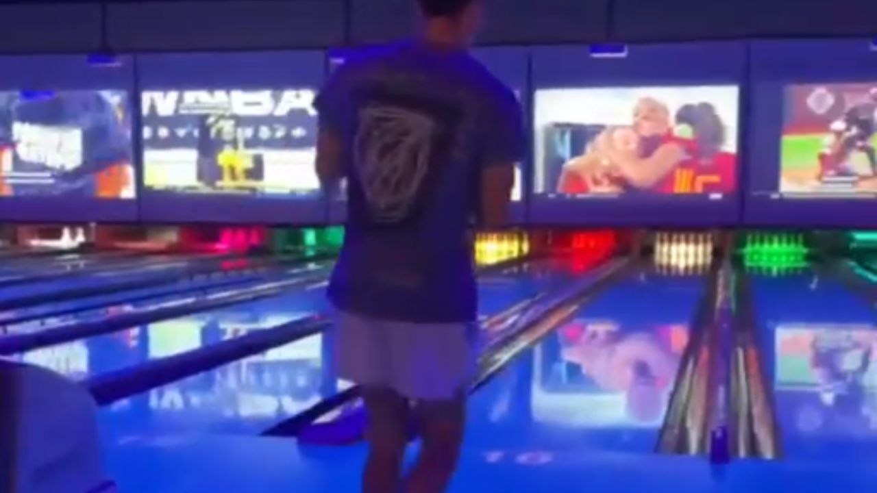 Guy glides bowling ball in unusual way and strikes every pin perfectly