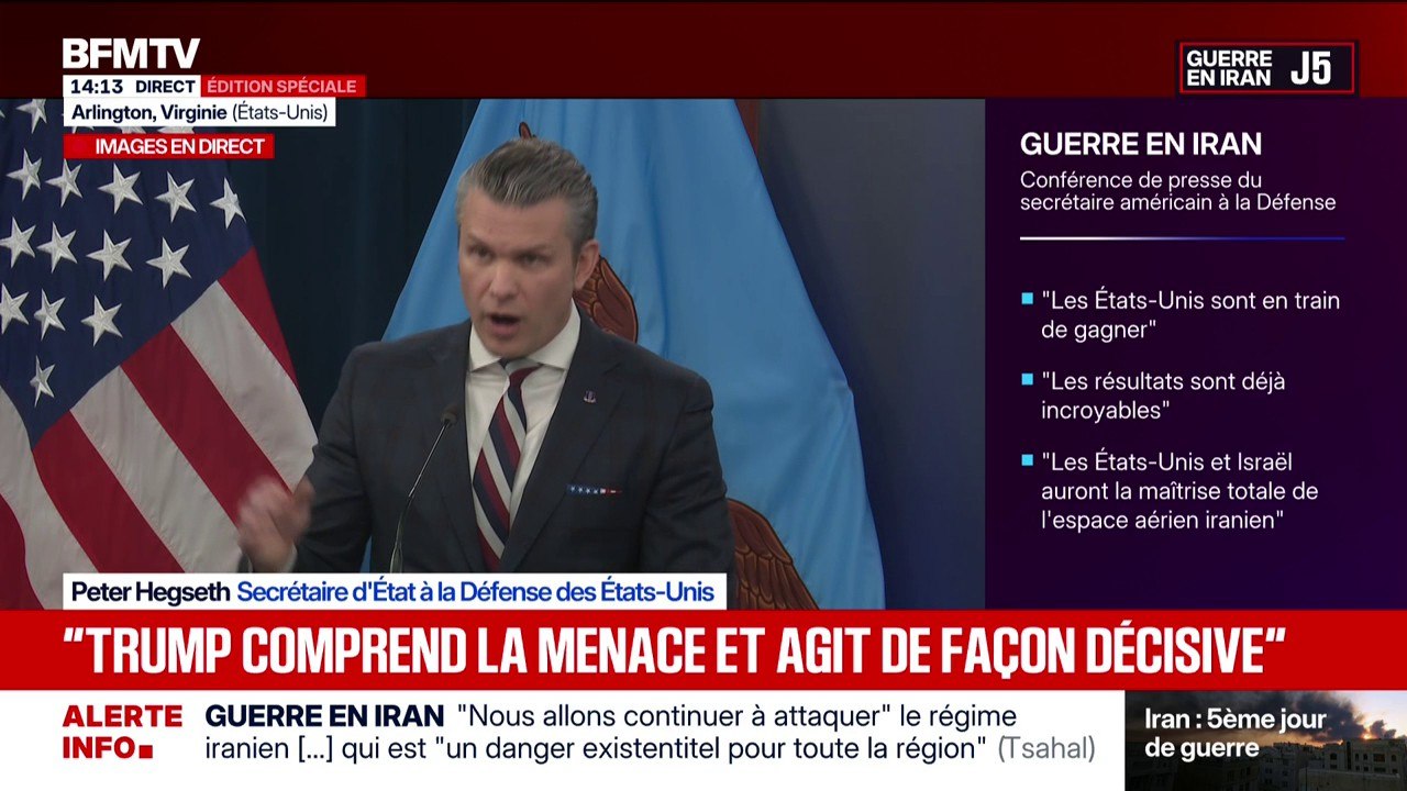 Guerre au Moyen-Orient: "L'Iran ne sera jamais doté de l'arme nucléaire, pas tant que nous serons au pouvoir, jamais", affirme Peter Hegseth, le secrétaire d'État américain à la Défense