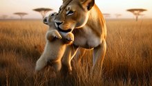 Lioness Carries Injured Cub to Safety 🔥 No Cub Left Behind
