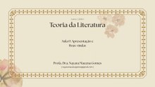 Teoria da Literatura | Aula 0 – Apresentação e boas-vindas