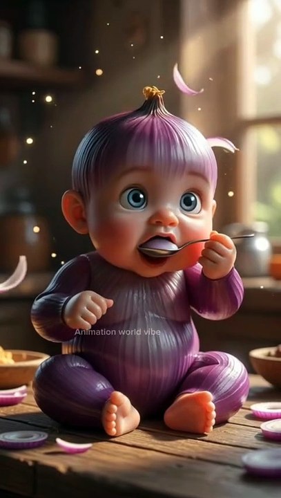 Cute Baby Fruit ASMR  🧅| AI Fruit Eating Animation #shorts #asmr #oddlysatisfying #cute