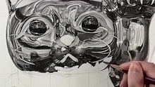Is it Glass or Ink? Stunning Chrome Maneki-Neko Drawing"