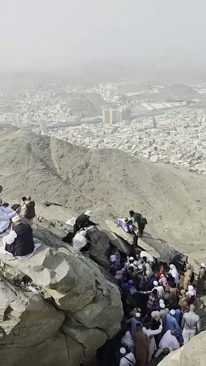 People Visiting Hira Cave on Jabal Al-Nour in Makkah, Saudi Arabia.