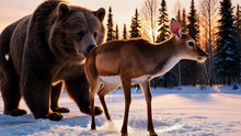 Bear Saves Deer From Ice Lake