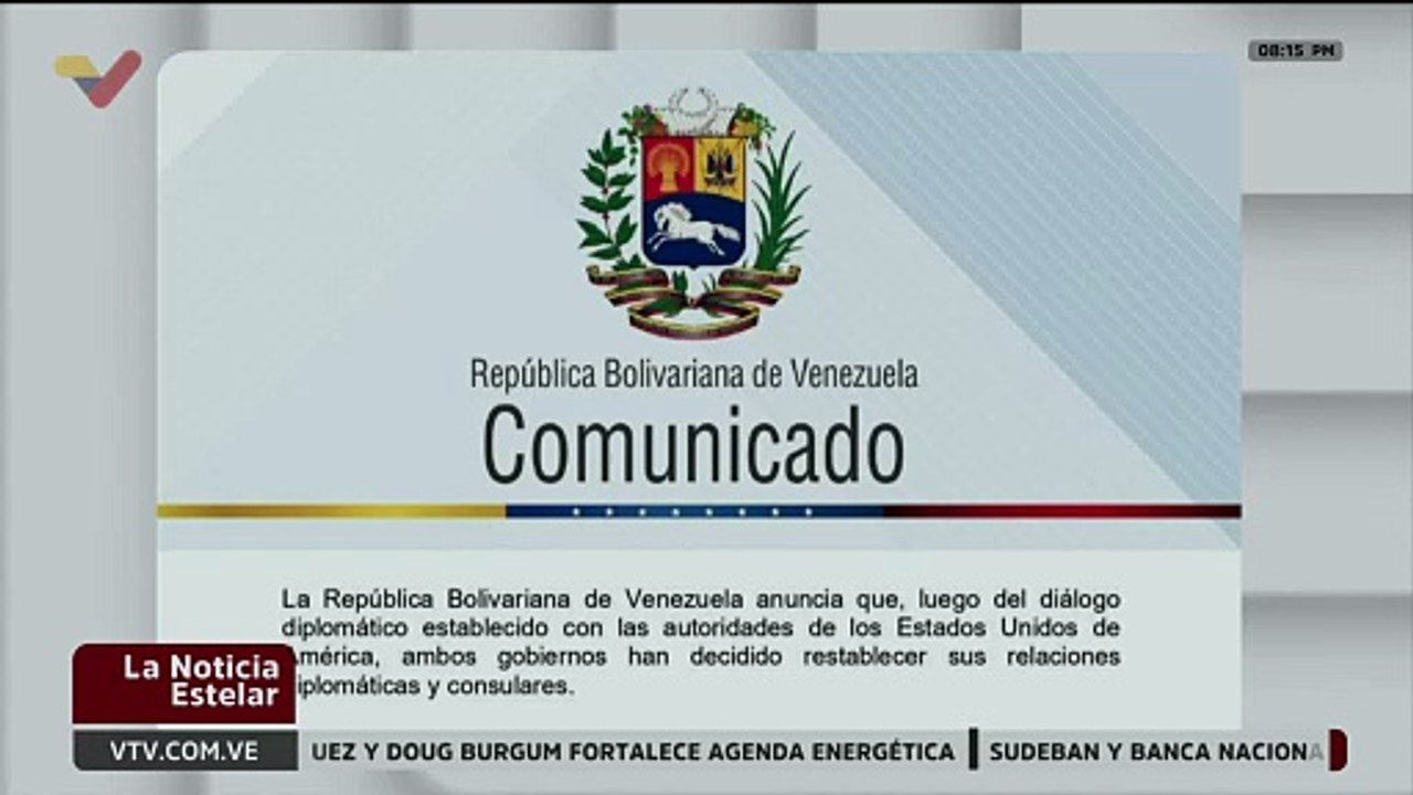 Venezuela y Estados Unidos restablecen sus relaciones diplomáticas y consulares