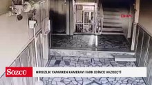 Hırsızlık yaparken kamerayı fark edince vazgeçti
