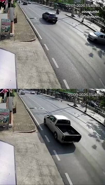 กระบะพุ่งไม่เบรก ชนท้ายเก๋งโครมสนั่น