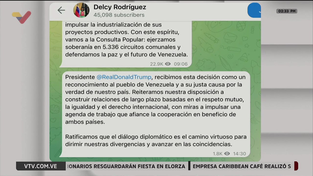 Presidenta (E) reitera su disposición de construir relaciones de respeto a largo plazo con EE. UU.