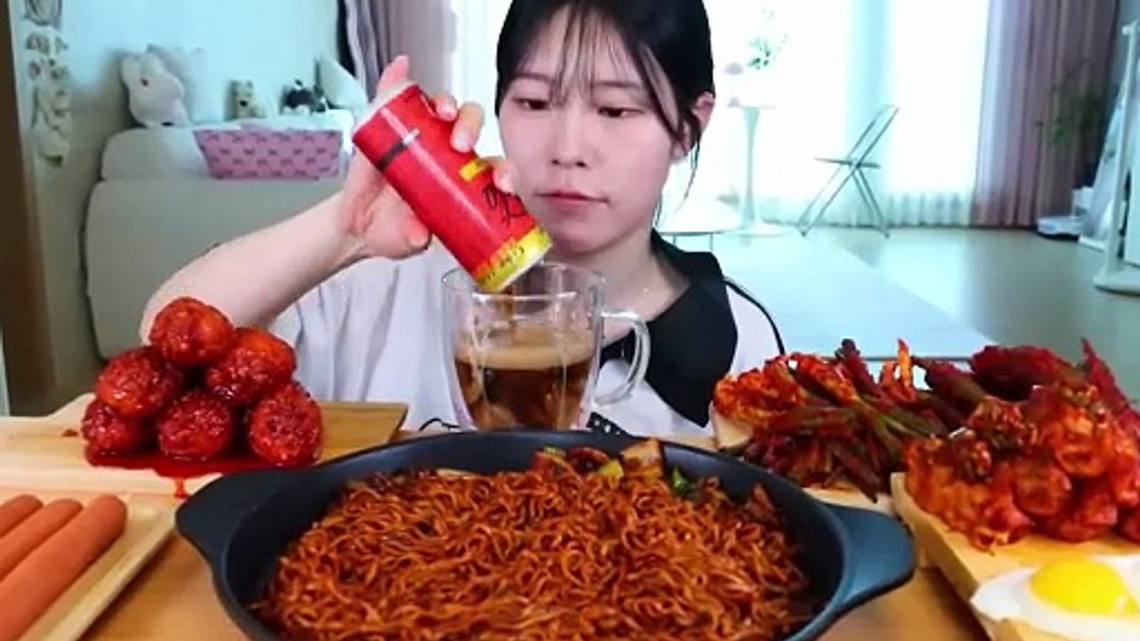 ASMR MUKBANG| Spicy Jjapagetti, Korean Fried Chicken, Kkanpung Dumplings, Spring Onion Kimchi