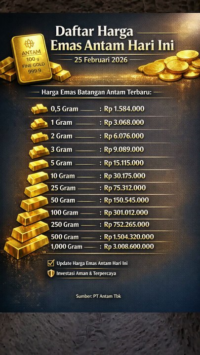 Harga emas Antam hari ini 25 Februari 2026