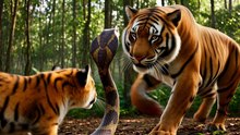 Tiger Saves Cub From Snake 🔥 Tiger Mom vs Cobra