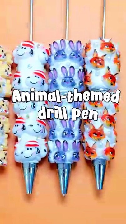 Beadable Clay Pens with Bunny and Fox Faces in Crazy Animal City Series, White Pearls, Random Mix