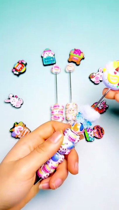 Beadable Clay Pens with Colorful Eggs Easter Series and AB Rhinestones, Random Mix