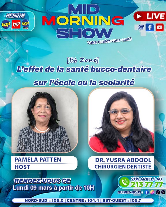 MID MORNING SHOW [ Bb Zone ]: Pamela Patten reçoit Dr. Yusra Abdool, Chirurgien dentiste