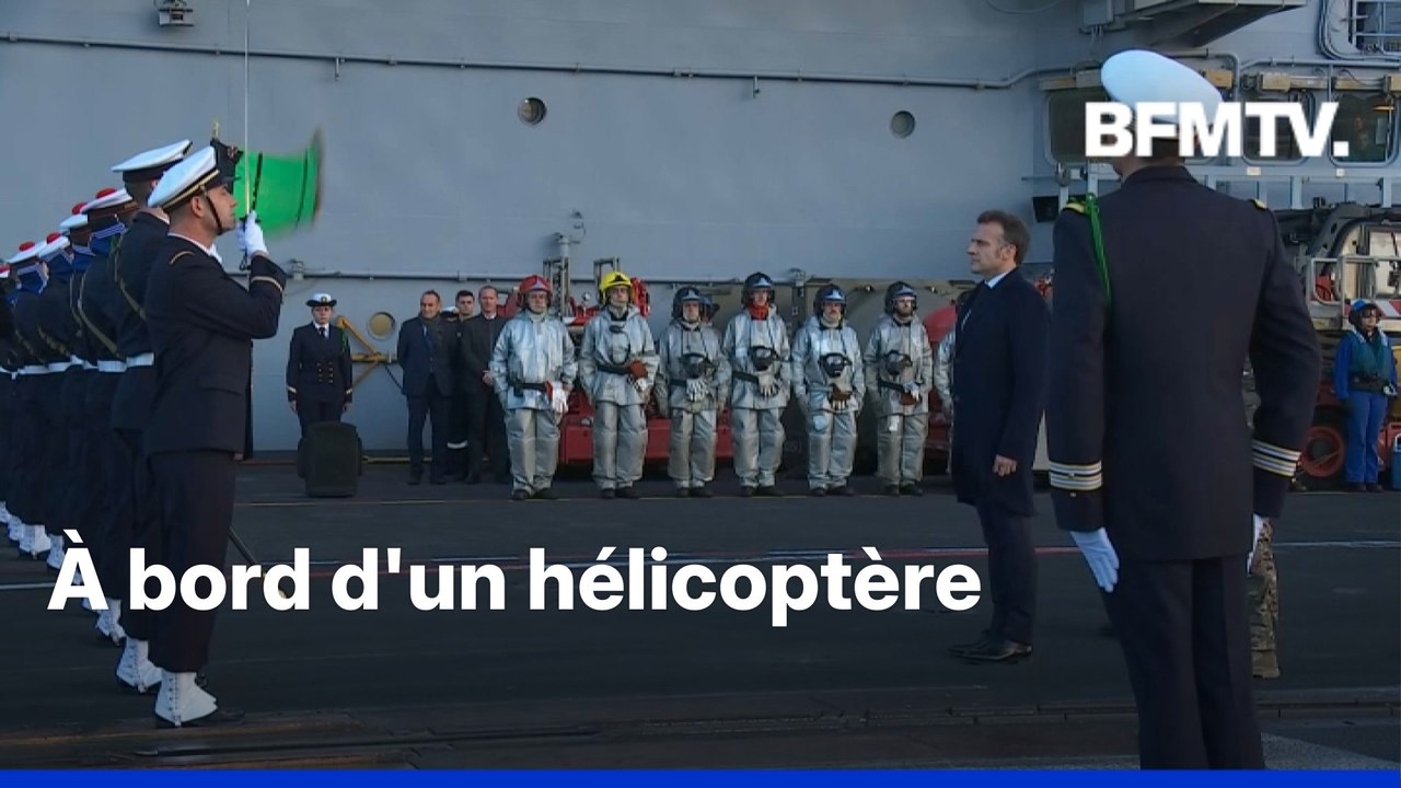 Les images de l'arrivée d'Emmanuel Macron sur le porte-avions Charles-de-Gaulle