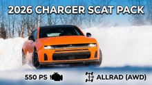 2026 Dodge Charger Scat Pack Coupé mit SIXPACK Sechszylinder im Schneetest