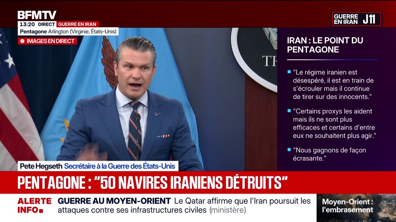 Guerre au Moyen-Orient: "Notre volonté est sans fin, nous répondons aux choix du président, c'est lui qui a la main sur la manette", déclare Pete Hegseth, secrétaire d'État à la Défense des États-Unis