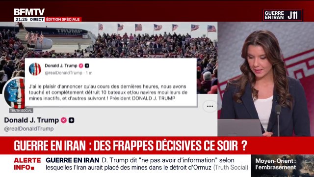 Guerre au Moyen-Orient: “Nous avons touché et complètement détruit 10 bateaux et navires poseurs de mines inactifs, et d’autres suivront”, annonce Donald Trump