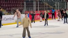 Ice skater tries to show off some cool step-overs but falls hilariously