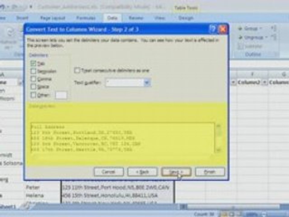 Excel 2007 Demo: Distribute cell contents