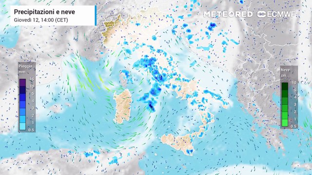 Giovedì 12 marzo - Le precipitazioni sull'Italia nei prossimi giorni