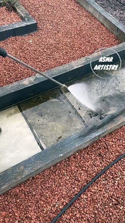 Satisfying pressure washing restores the luster of a dusty area