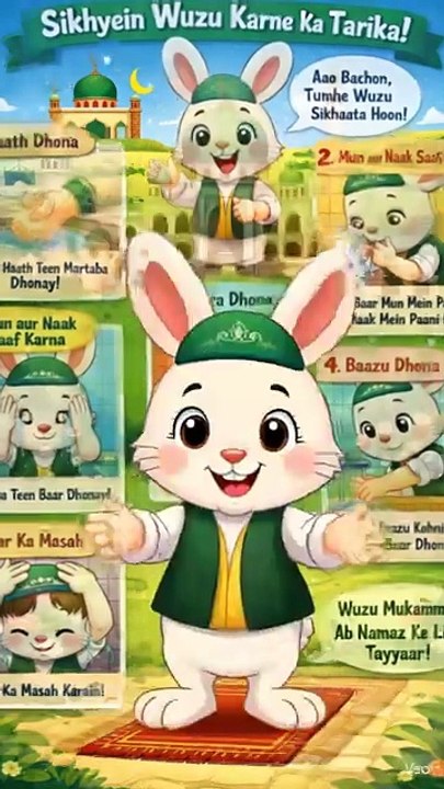 Cute Rabbit Teaching Kids Wudu for Namaz | Islamic Cartoon for Children 🐰🕌