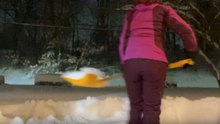 A visually pleasing time-lapse of shoveling snow from the driveway