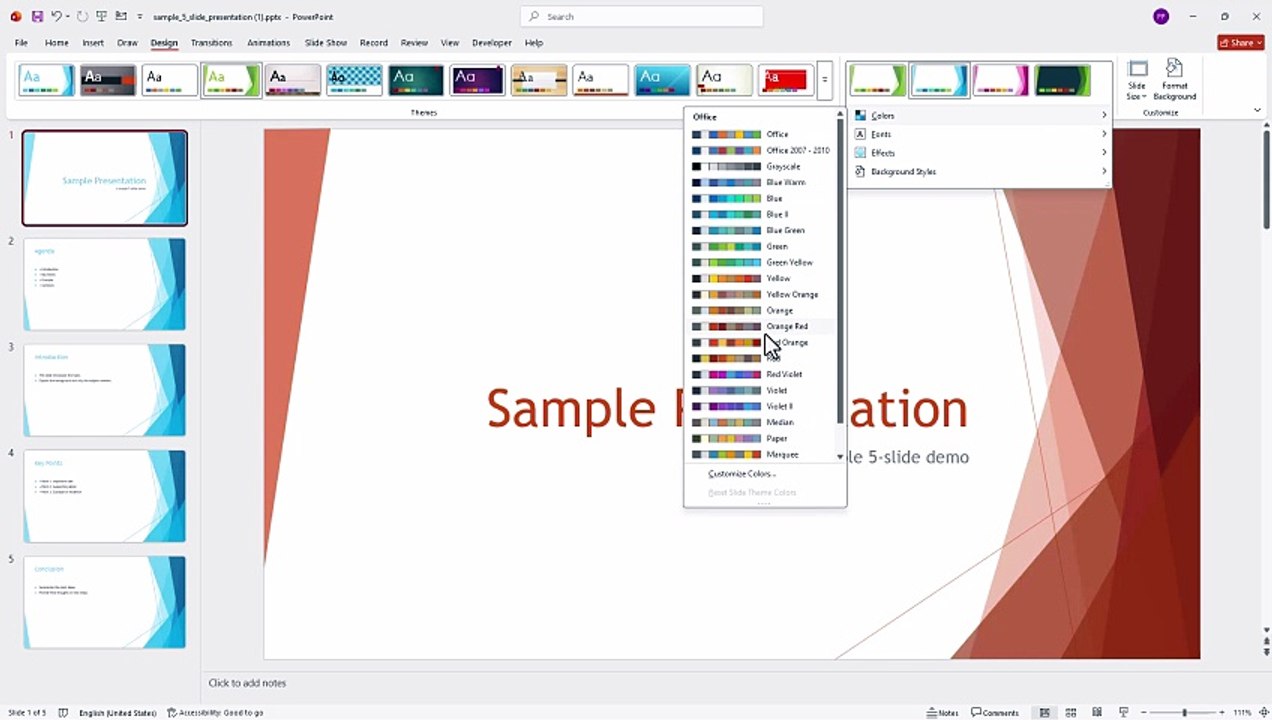 MS PowerPoint 5 Applying Presentation Themes