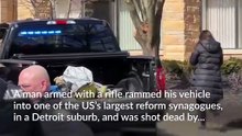 Armed man ‘rammed vehicle into Michigan synagogue and was shot dead by security’