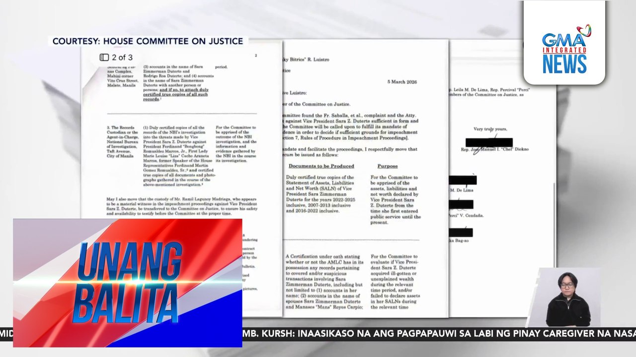 Kampo ni VP Duterte, bukas sa hiling ni Rep. Diokno na ilipat ng custody si Madriaga kung paraan ito para matiyak ang kaligtasan niya | Unang Balita