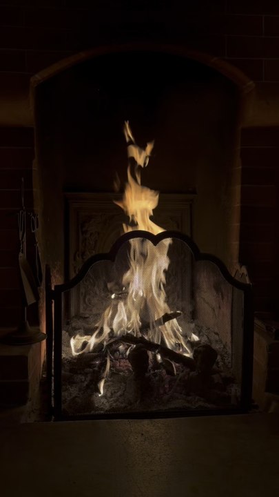 Cozy evening by the fireplace, warm fire crackling 🥹