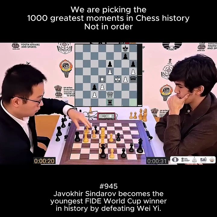 Javokhir Sindarov becomes the youngest FIDE World Cup winner in history by defeating Wei Yi.