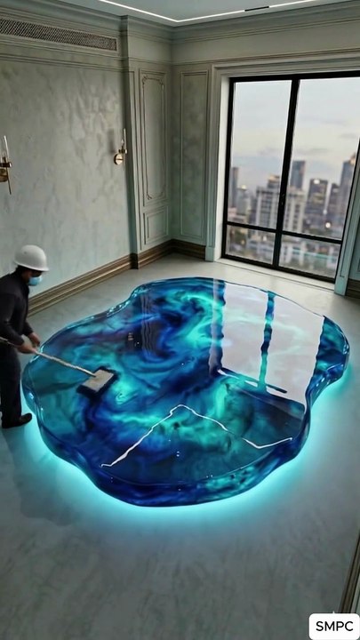 This glowing blue floor is the ULTIMATE vibe.✨SMPC #viral #trending#floor  #global #interiordesign