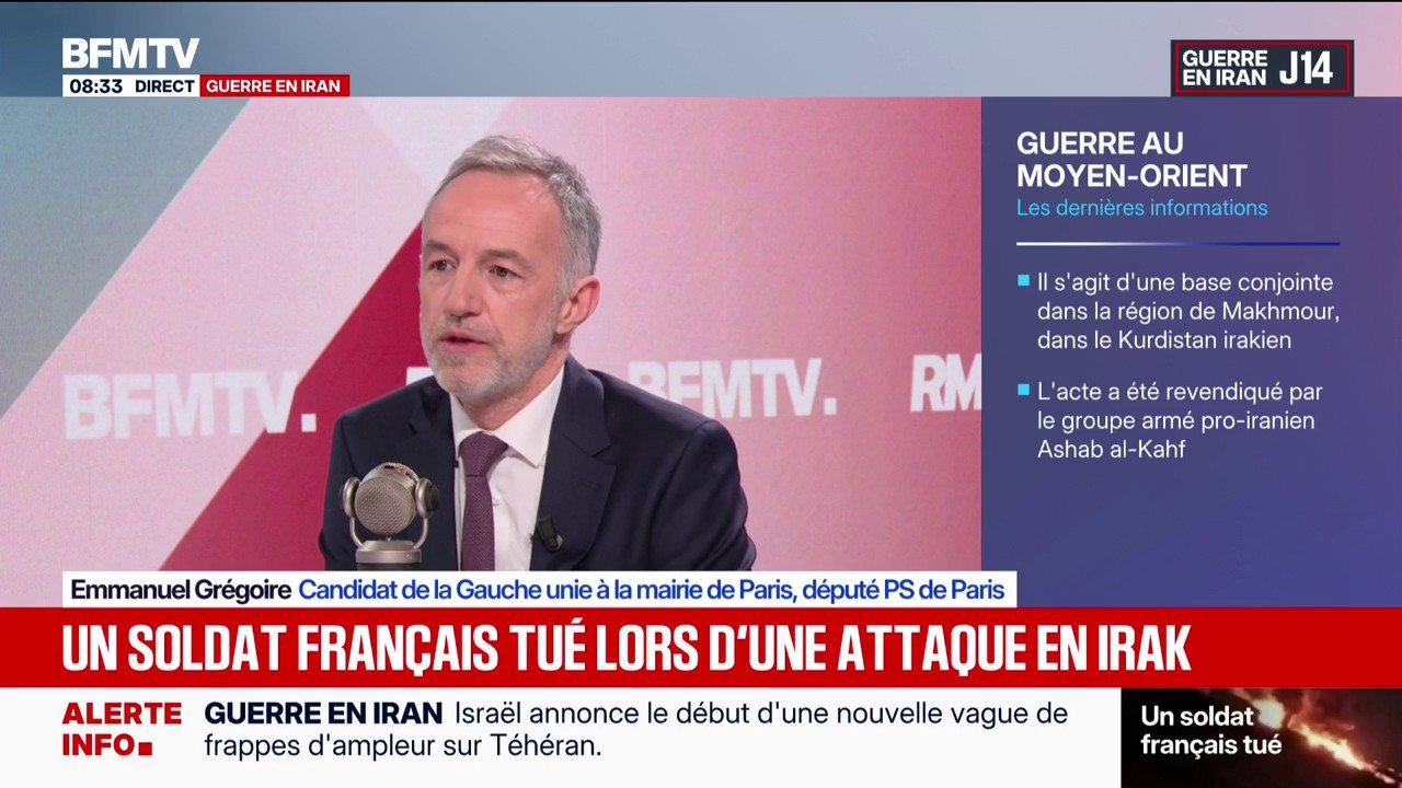 "Je fais confiance au président de la République", déclare Emmanuel Grégoire, candidat à la mairie de Paris, à propos du positionnement de la France par rapport à la guerre au Moyen-Orient