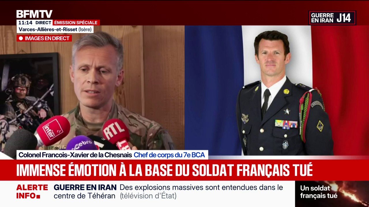 Soldat français tué en Irak: "Arnaud Frion est mort frappé par un drone Shahed", affirme François-Xavier de la Chesnais, chef de corps du bataillon de chasseurs alpins où servait l'adjudant-chef Arnaud Frion
