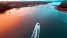 Aerial View of Mengkabong River Bridge at Sunset | Tuaran, Sabah