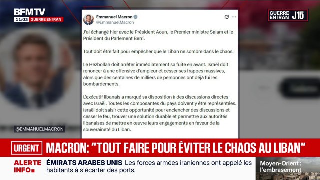 Guerre au Moyen-Orient: La France est prête à faciliter les discussions [entre le Liban et Israël] en accueillant les autorités à Paris , déclare Emmanuel Macron