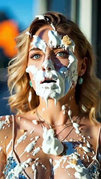 美女が顔面パイ 13 #パイ投げ #ai #アイドル #JK #美女 #客室乗務員 #スチュワーデス Loser gets pie in the face!