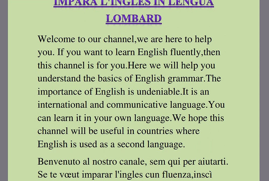 IMPARA L'INGLES IN LENGUA LOMBARD( Lista di contenù inglès) In de la tò lengua nativa